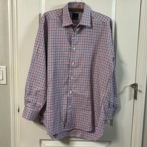David Donahue Men’s Blue Red Plaid Check Shirt Sz M 15 1/2 32/33